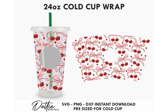 Cherry Bows Valentines Cold Cup SVG