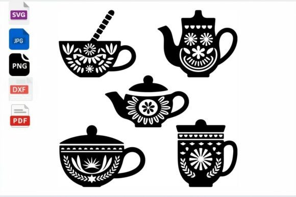 Folk Art Teapot and Cup SVG Clipart